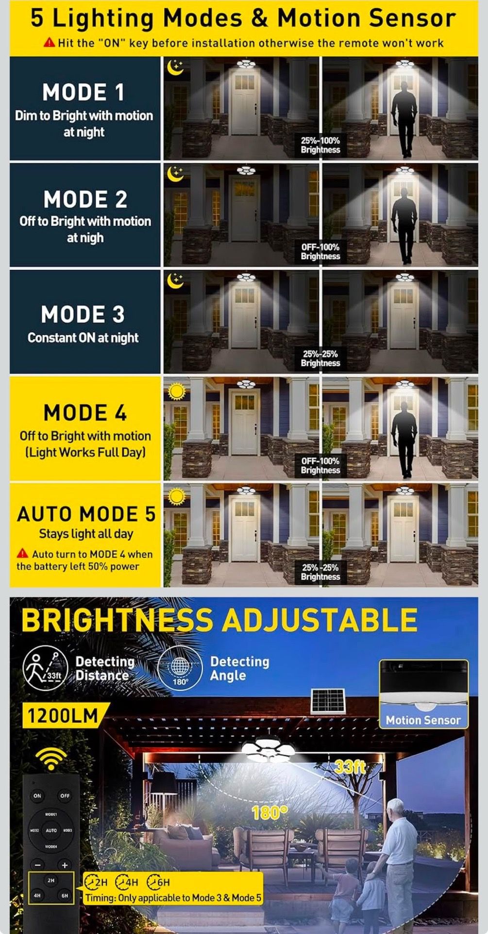 Solar Motion Sensor Pendant Light with Remote Control - photo 5
