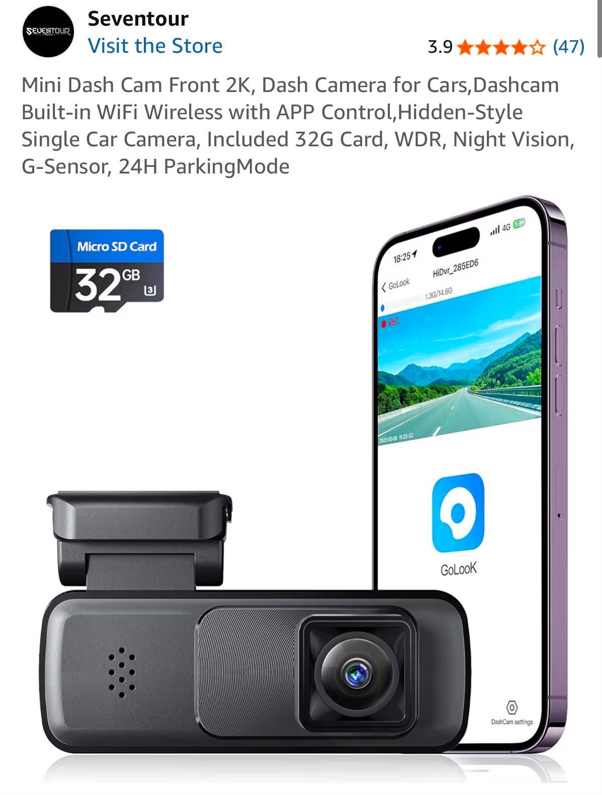 Mini Dash Cam FRONT 2K with WiFi and 32G Card - photo 2
