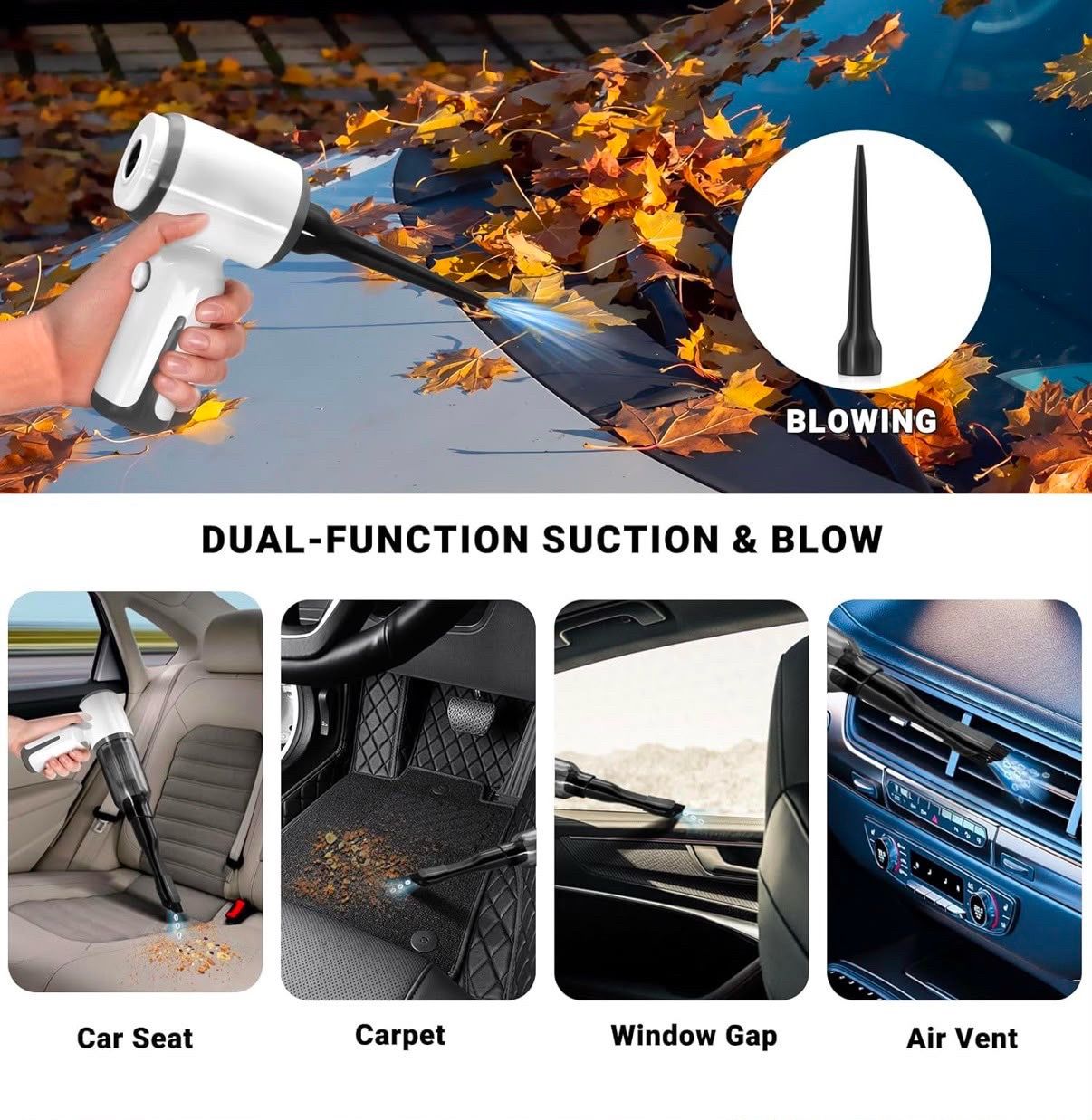 3-in-1 Cordless Car Vacuum & Air Duster Blower - photo 2