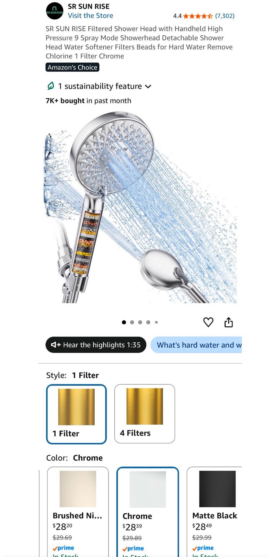 Filtered Shower Head with Handheld 9 Spray Modes - photo 4