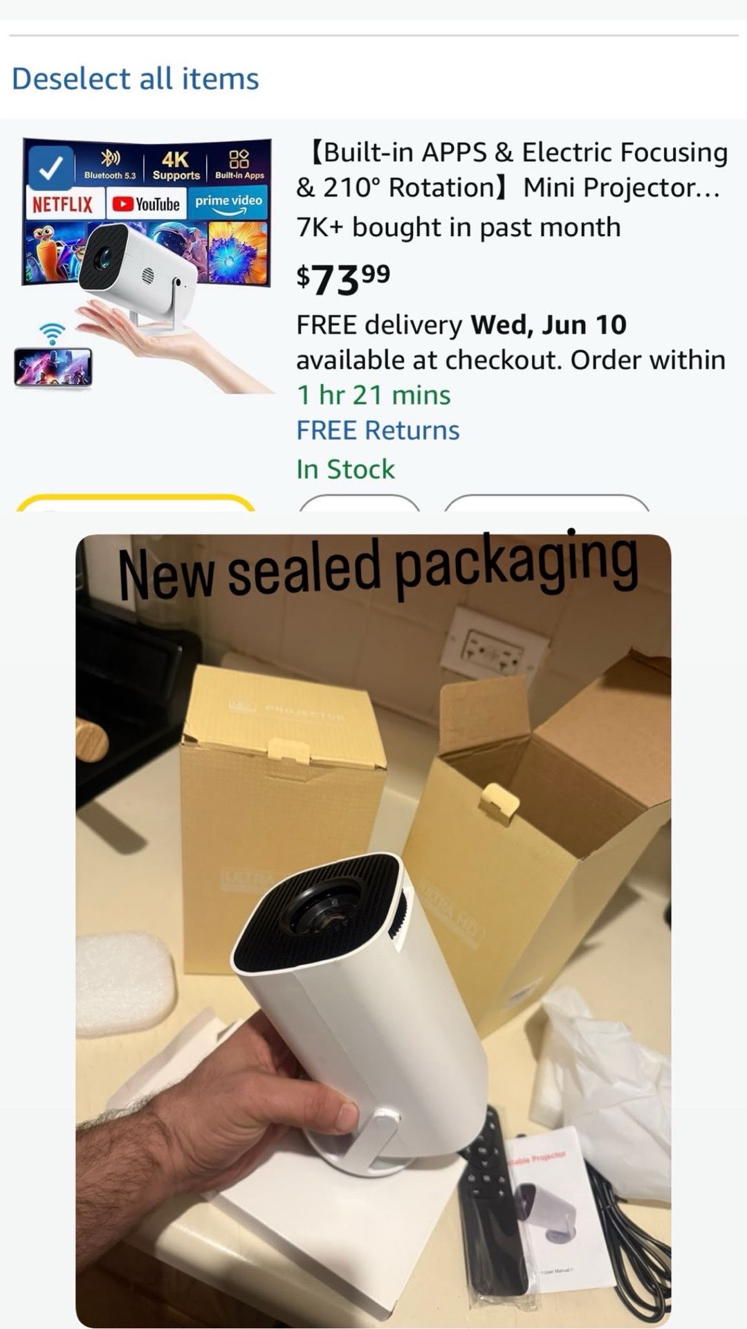 Portable 4K/8K Android Projector with WiFi & Bluetooth