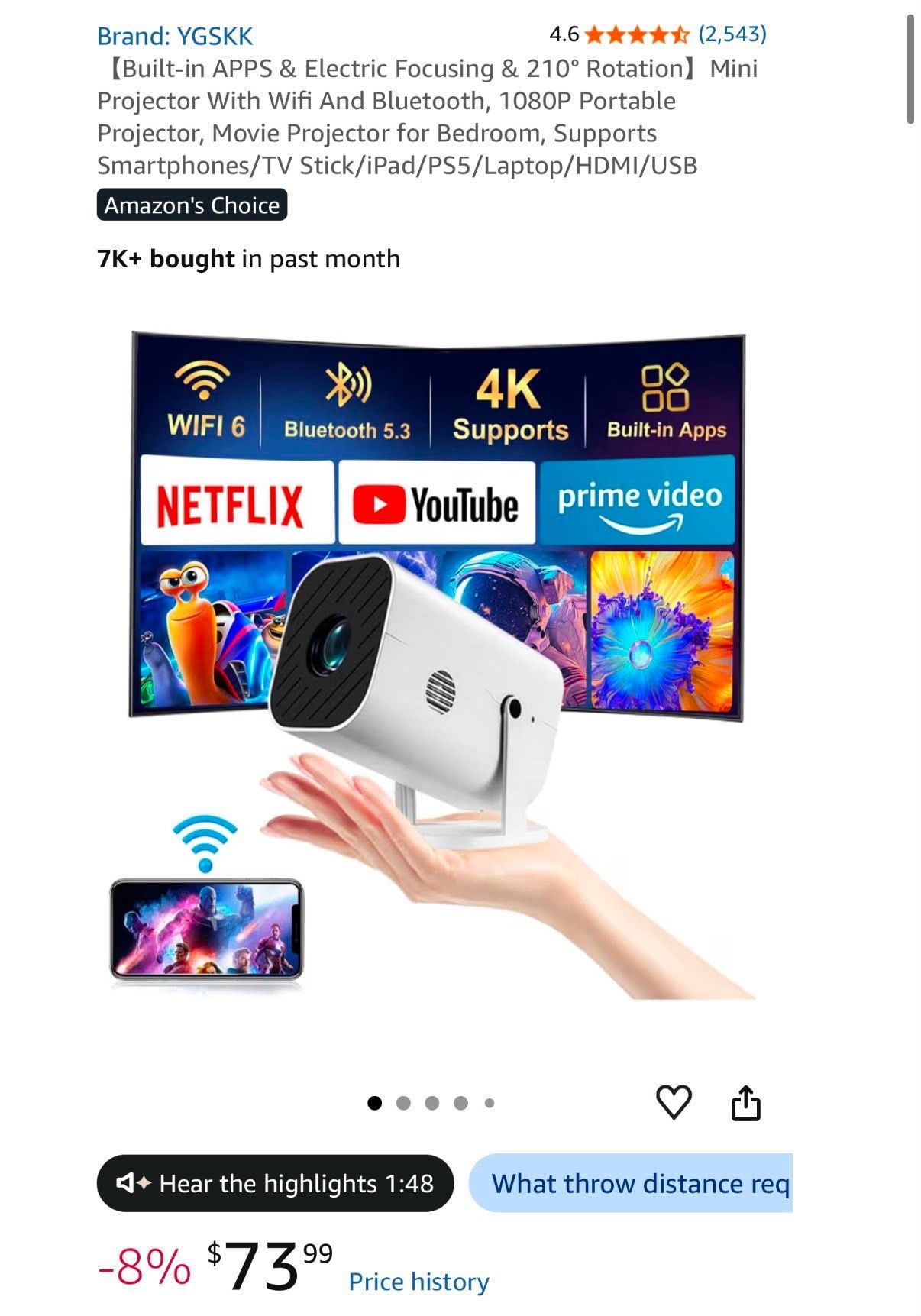Portable 4K/8K Android Projector with WiFi & Bluetooth - photo 2