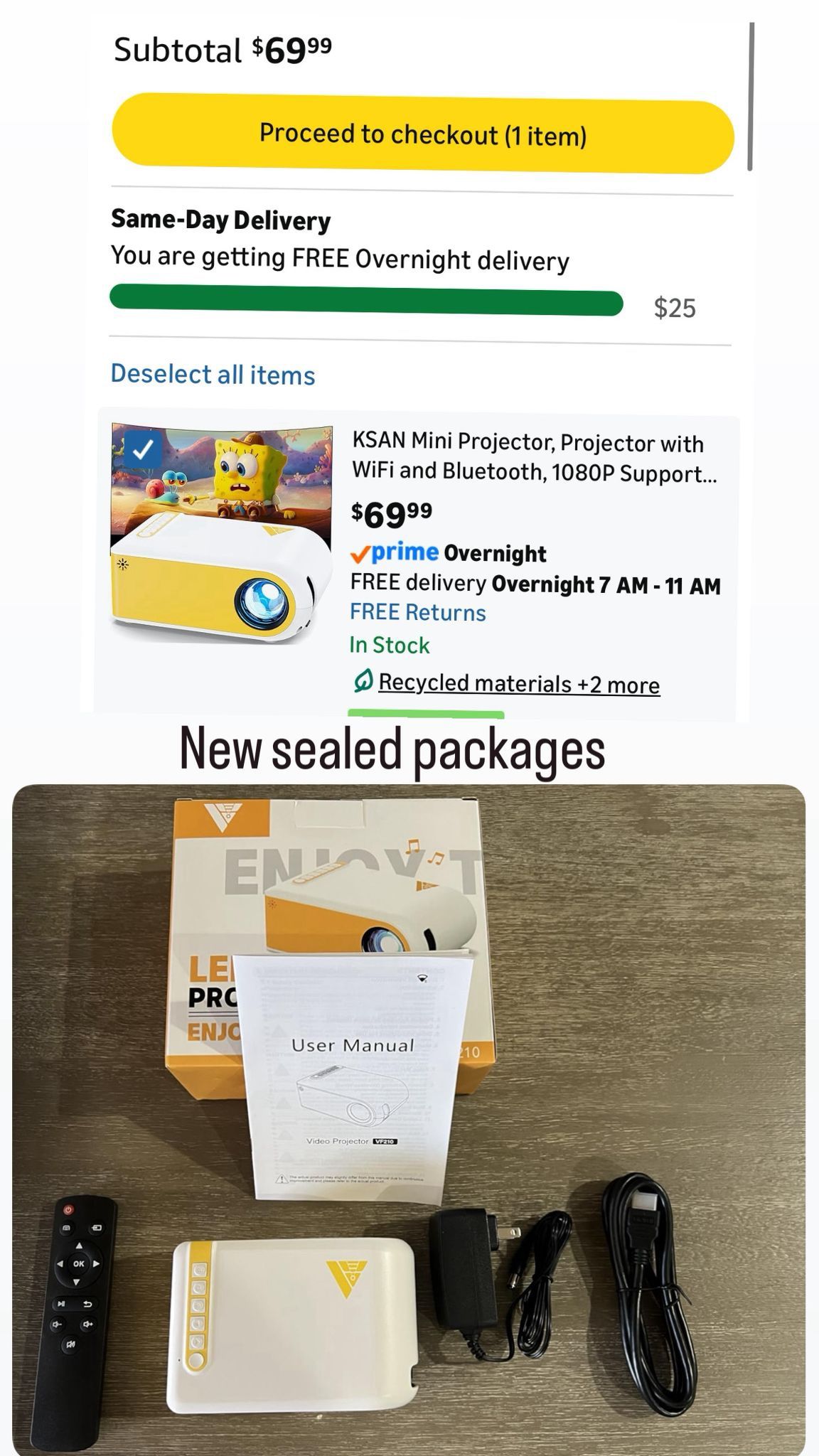 Projector with WiFi and Bluetooth, 1080P Support