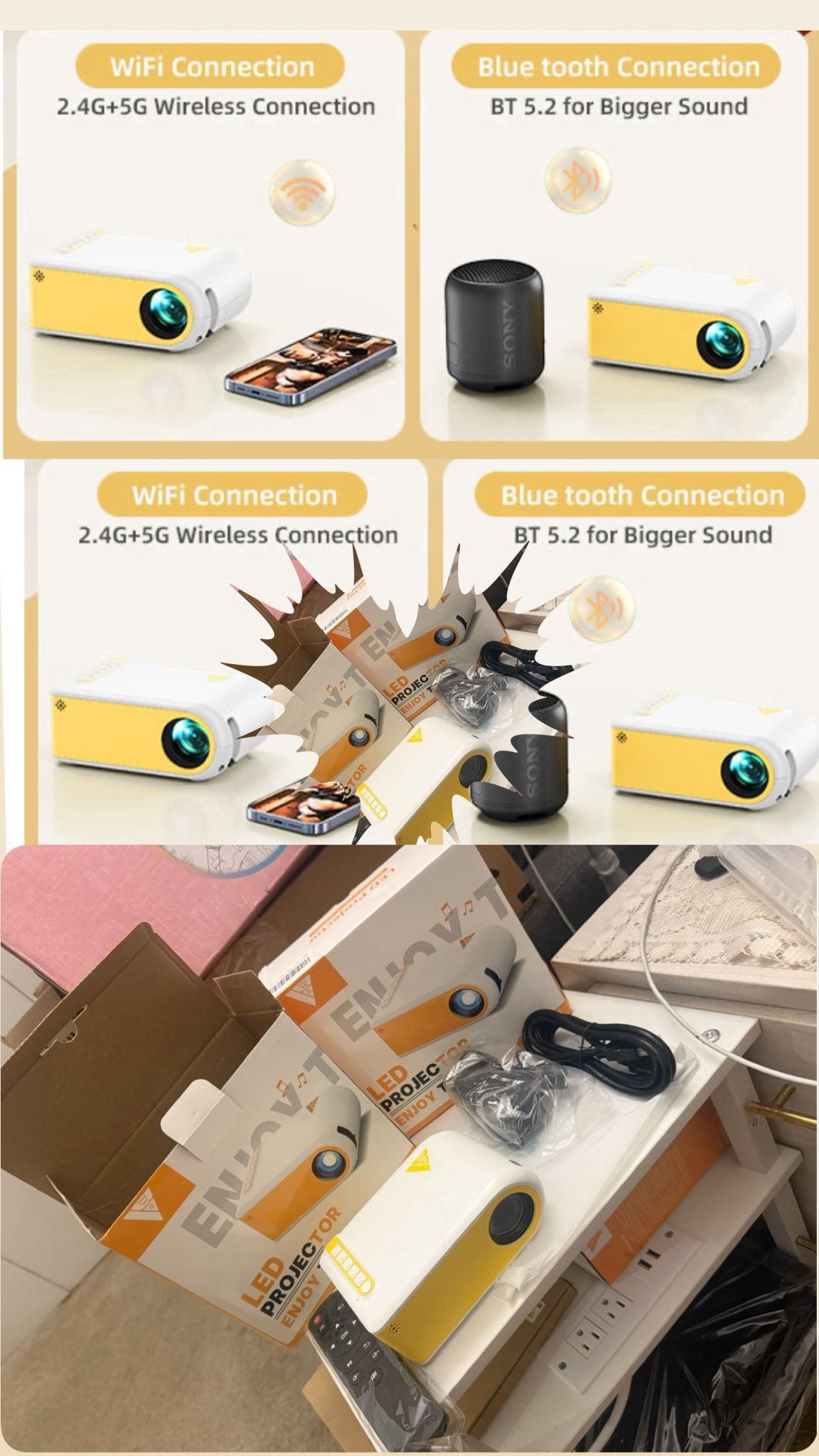 Projector with WiFi and Bluetooth, 1080P Support - photo 2