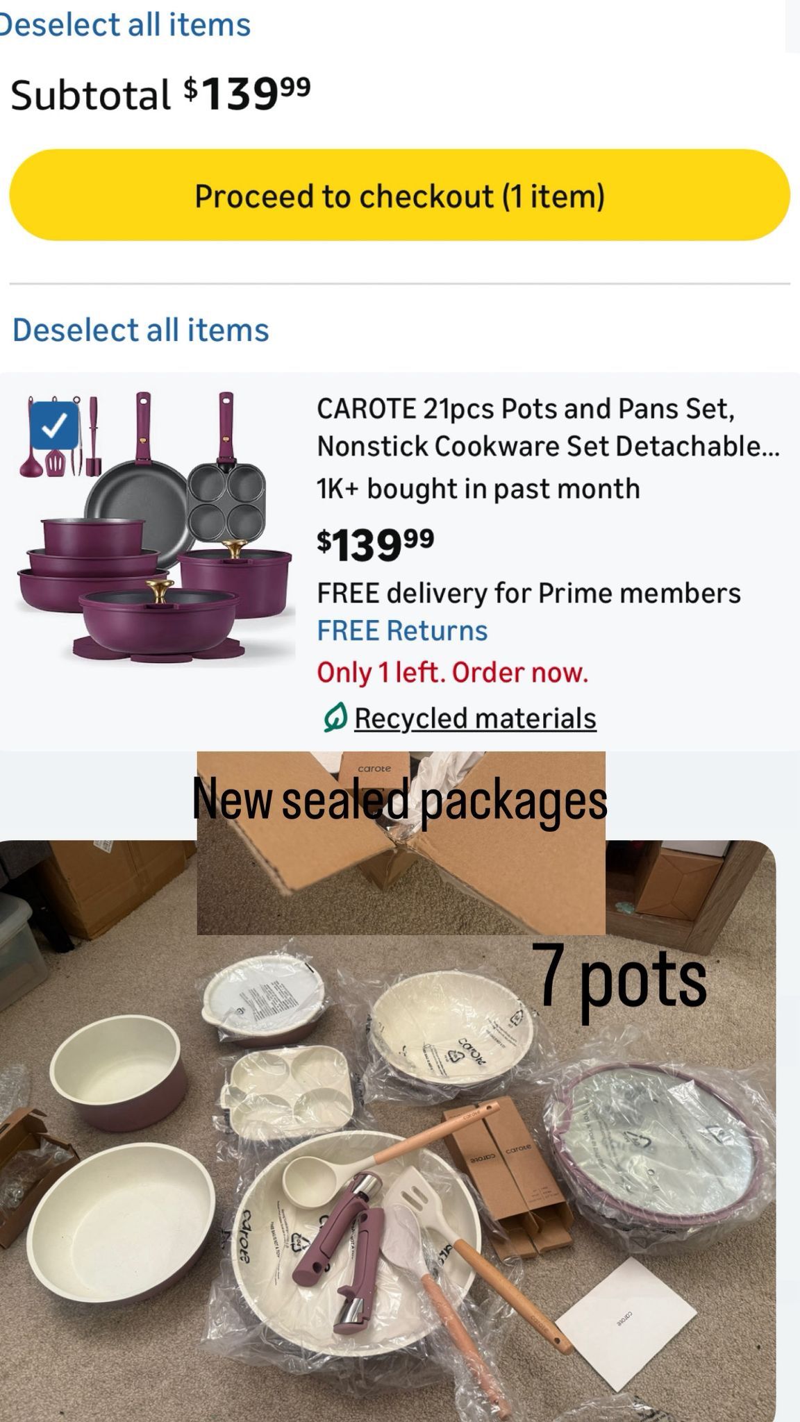 Nonstick Cookware Set with Detachable Handle - Gold/Purple
