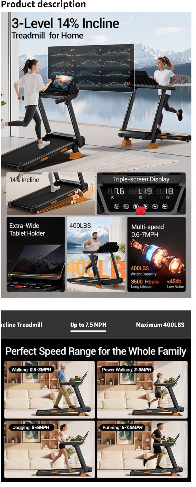 3-in-1 Foldable Home Treadmill with Incline and 12 Programs - photo 4