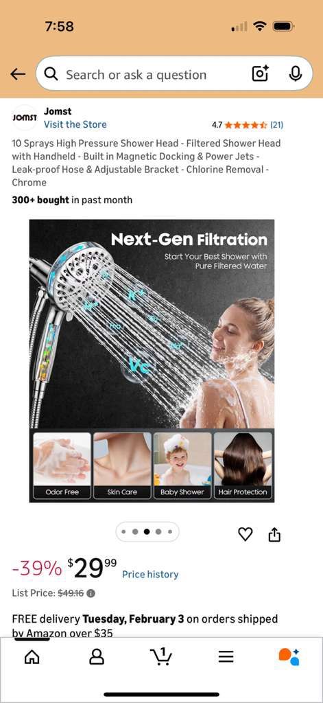 10-Spray Filtered Handheld Shower Head with Magnetic Docking - photo 4