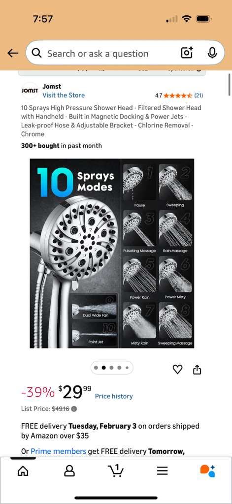 10-Spray Filtered Handheld Shower Head with Magnetic Docking - photo 5
