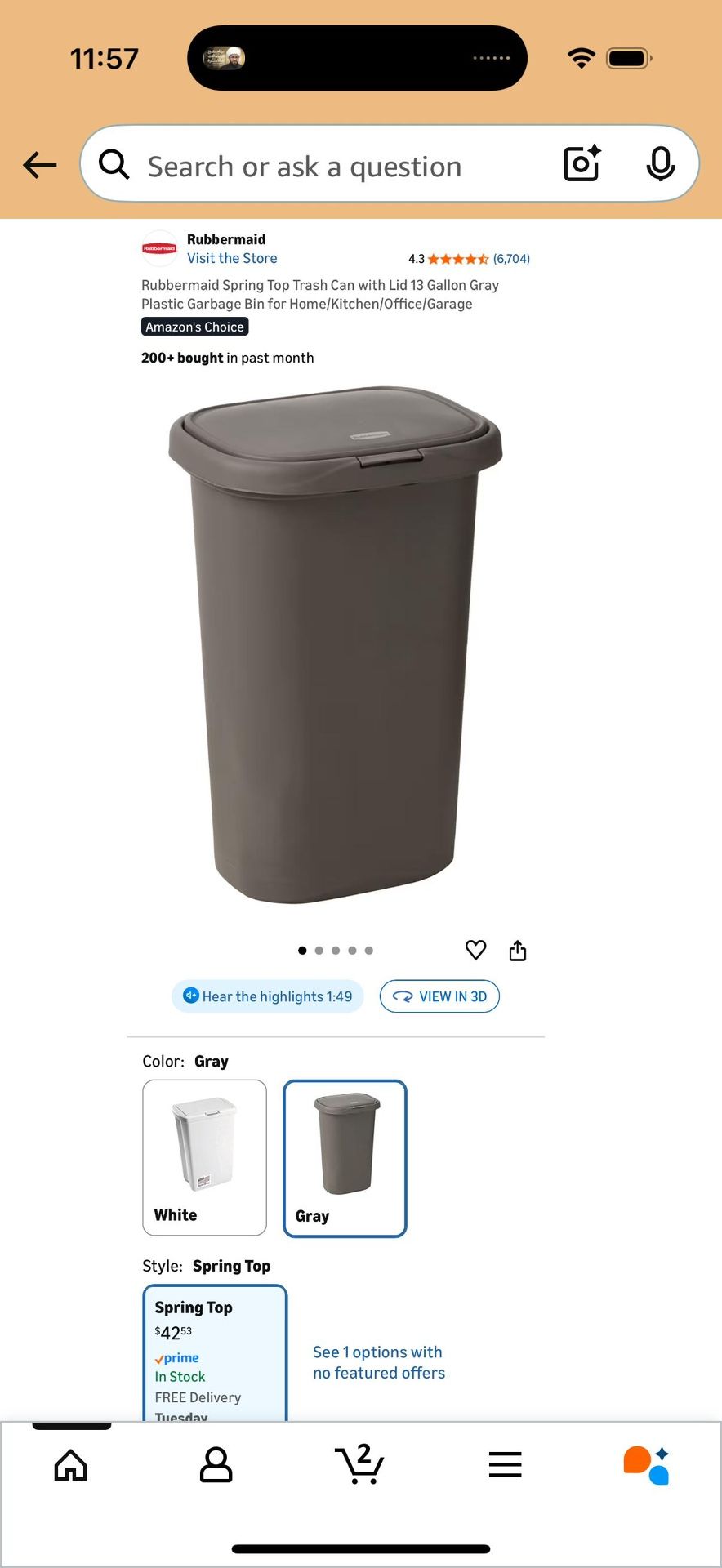 13 Gallon Trash Can with Lid - Gray/Black - photo 5