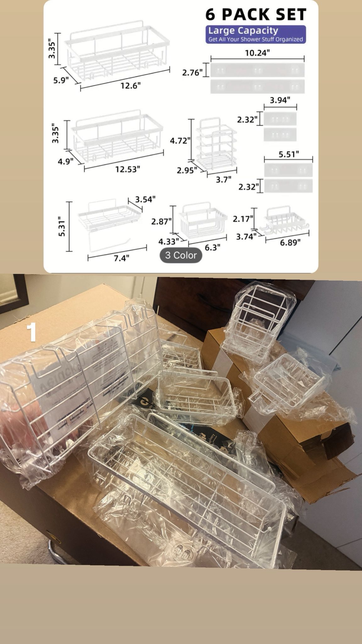 6pcs Stainless Steel Rustproof Shower Caddy Set - photo 2