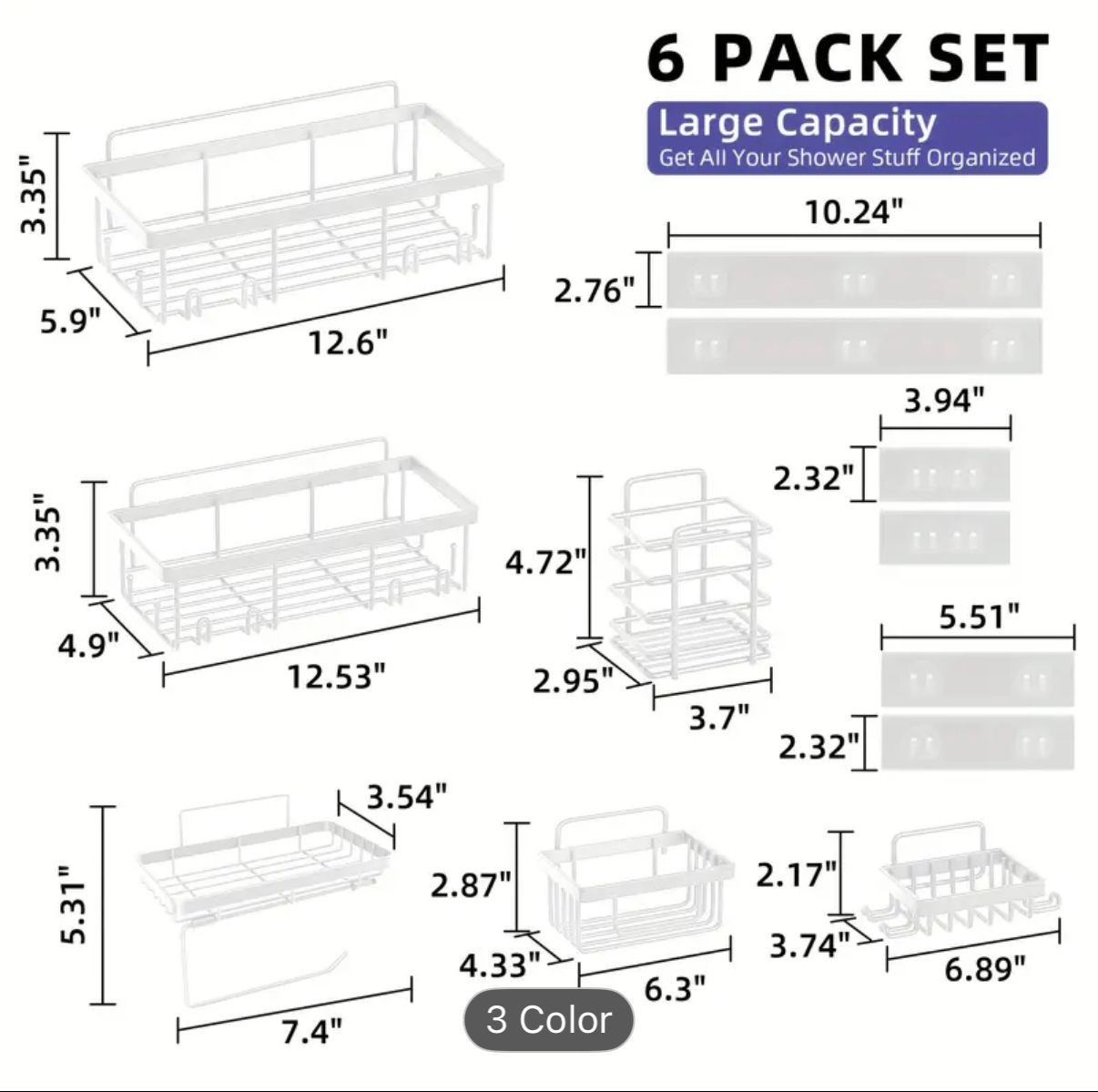 6pcs Stainless Steel Rustproof Shower Caddy Set - photo 3
