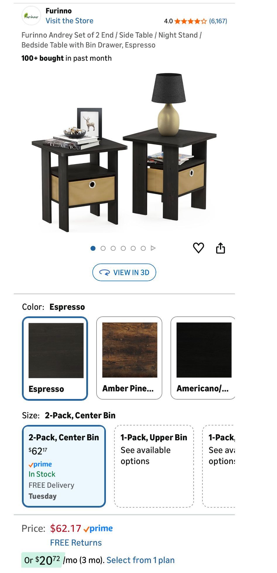 Side Table, End Table, Night Stand with Storage - Espresso - photo 3