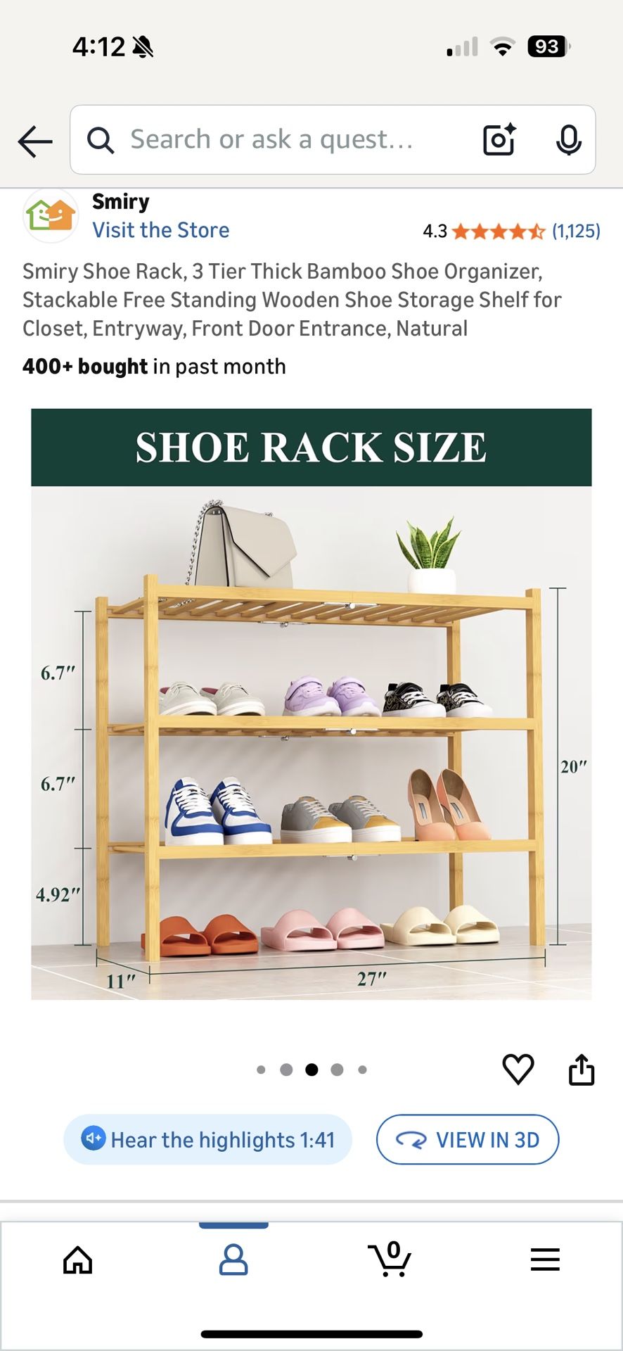 3 Tier Thick Bamboo Stackable Shoe Rack - photo 4