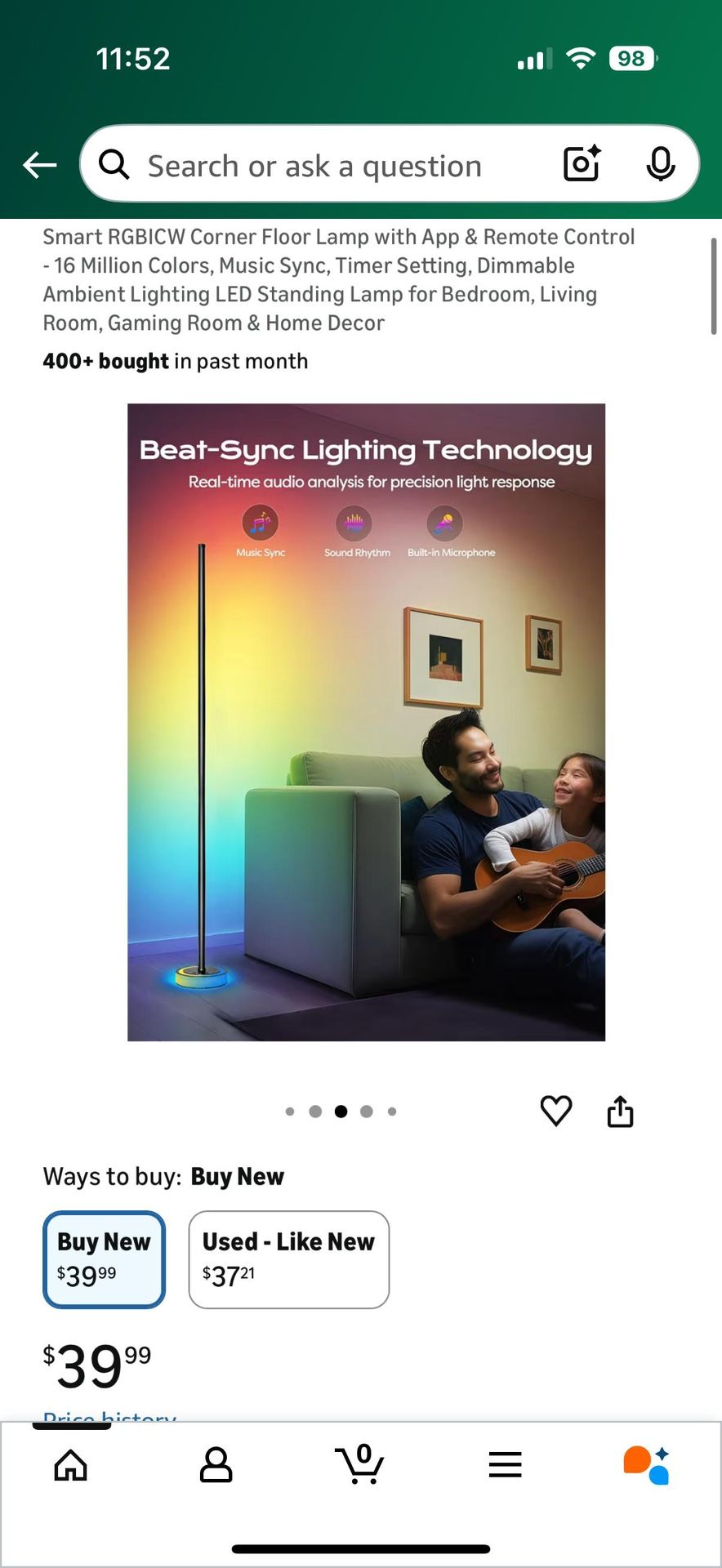 Smart RGBICW Corner Floor Lamp with App & Remote Control - photo 3