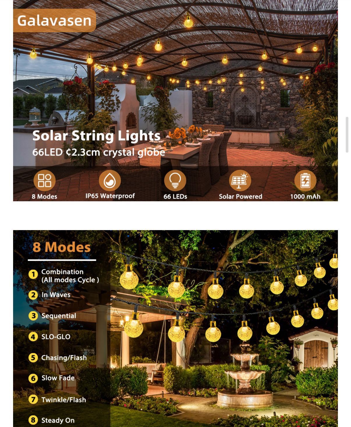 50Ft 66LED Outdoor Solar String Lights - Warm White - photo 3