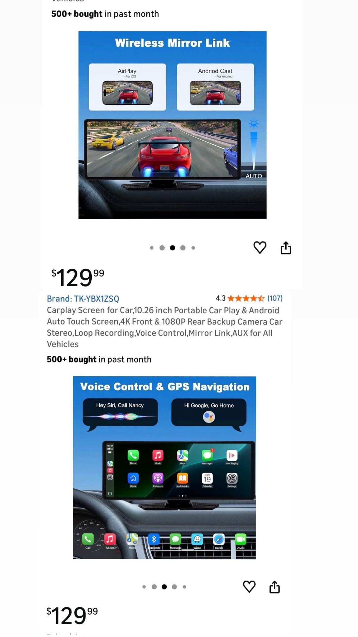 10.26 inch Portable Carplay & Android Auto Screen with Camera