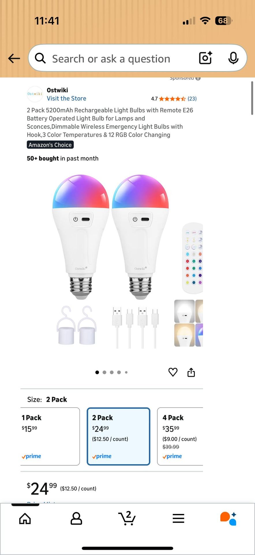 2 Pack 5200mAh Rechargeable Remote Control Light Bulbs - photo 3