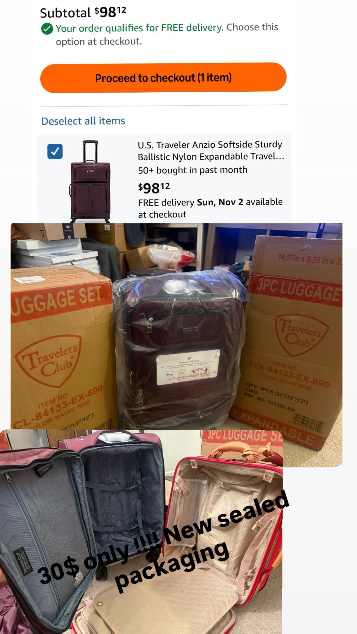 Expandable Travel Suitcase with 4 Wheels - New
