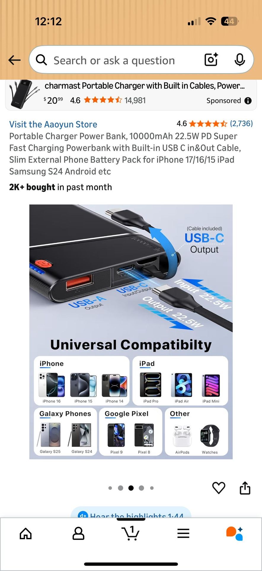 Portable Charger Power Bank 10000mAh 22.5W PD Fast Charging - photo 3