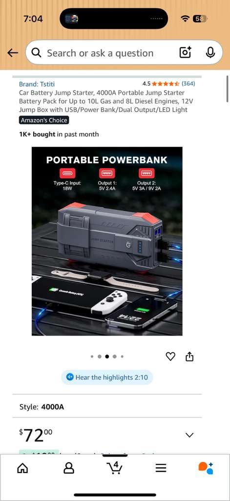 4000A Portable Car Battery Jump Starter Pack - photo 5
