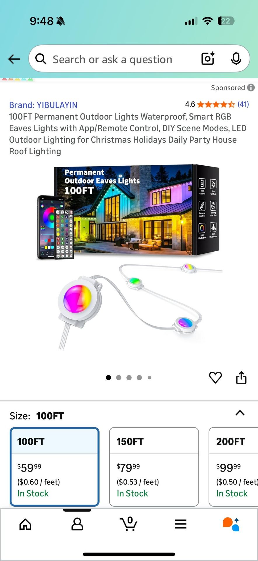 100FT Permanent Outdoor Smart RGB LED Lights - photo 3