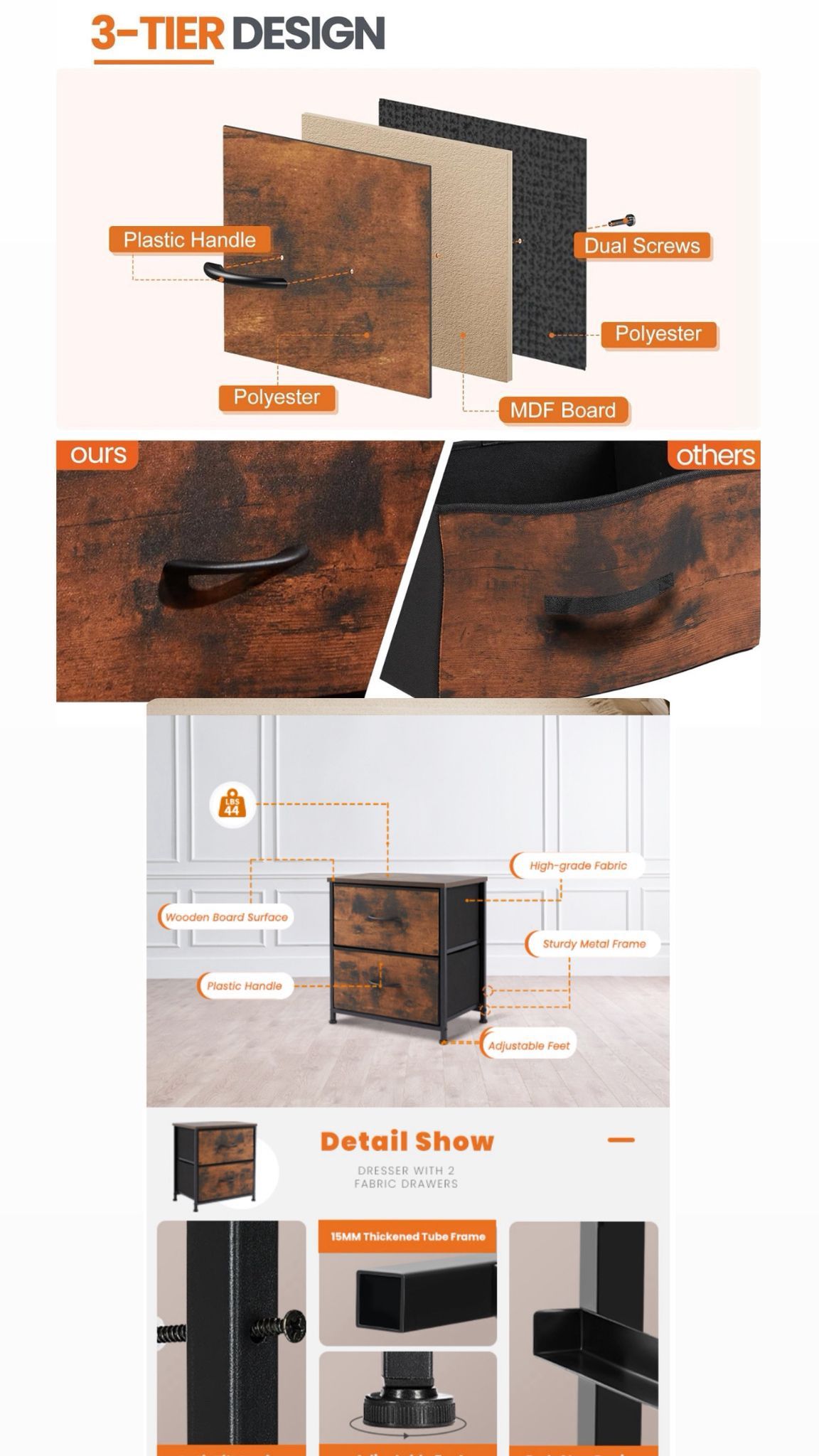 Nightstand with 2 Storage Drawers, Small Bedside End Table - photo 2