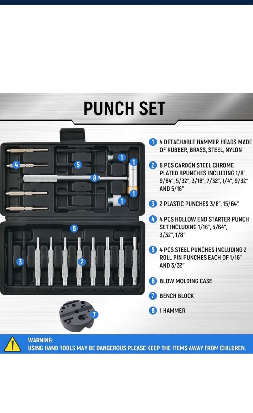 Punch Set, Roll Pin Punch Set with Hammer and Storage Box - photo 5