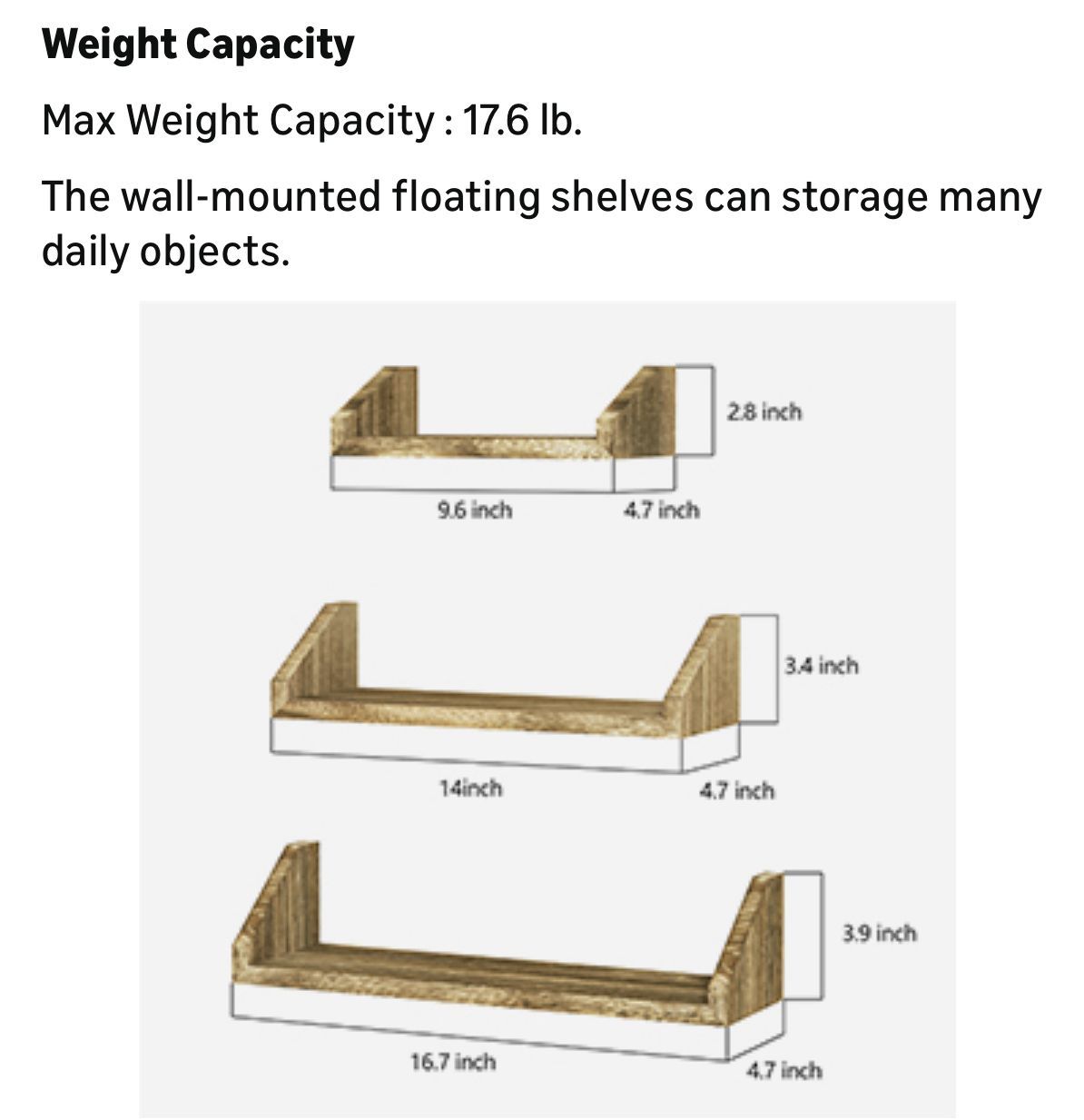 3 Floating Shelves Wall Mounted Solid Wood Shelf Set - photo 3