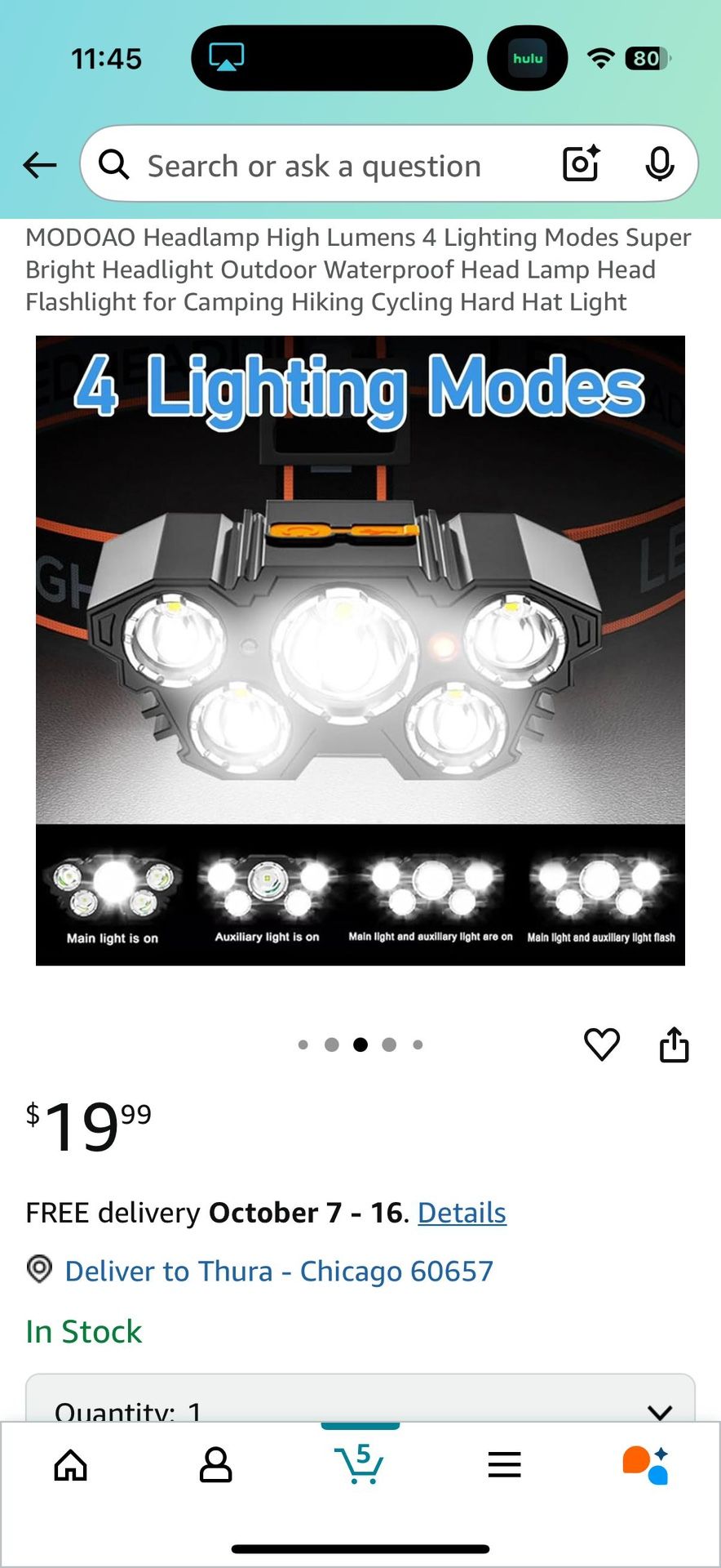 Rechargeable LED Headlamp with 4 Modes