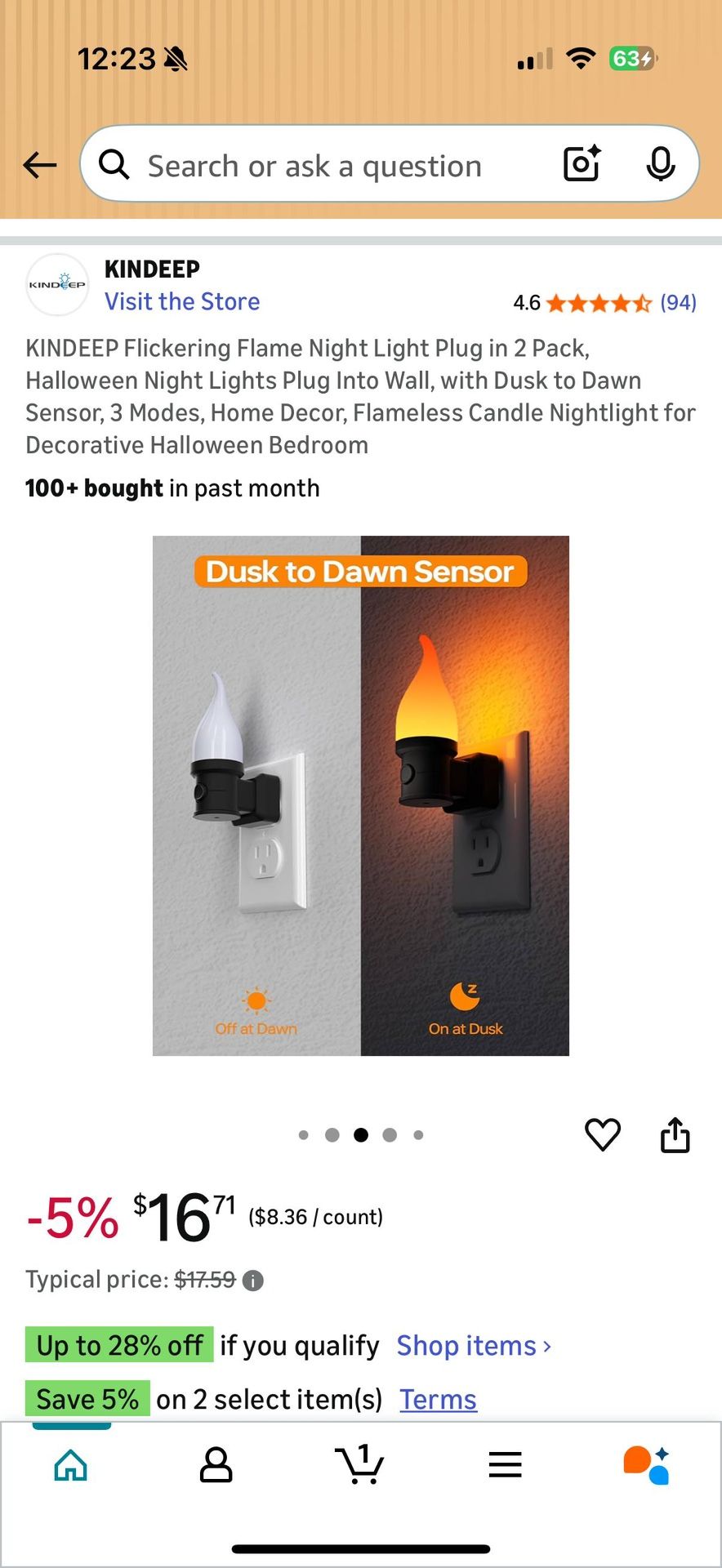 Flickering Flame Night Light 2 Pack - Halloween Decor - photo 4