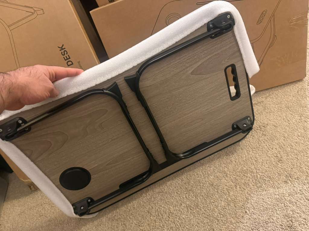 Foldable Lap Desk with Cup Holder & Tablet Slot - Gray Wood - photo 2