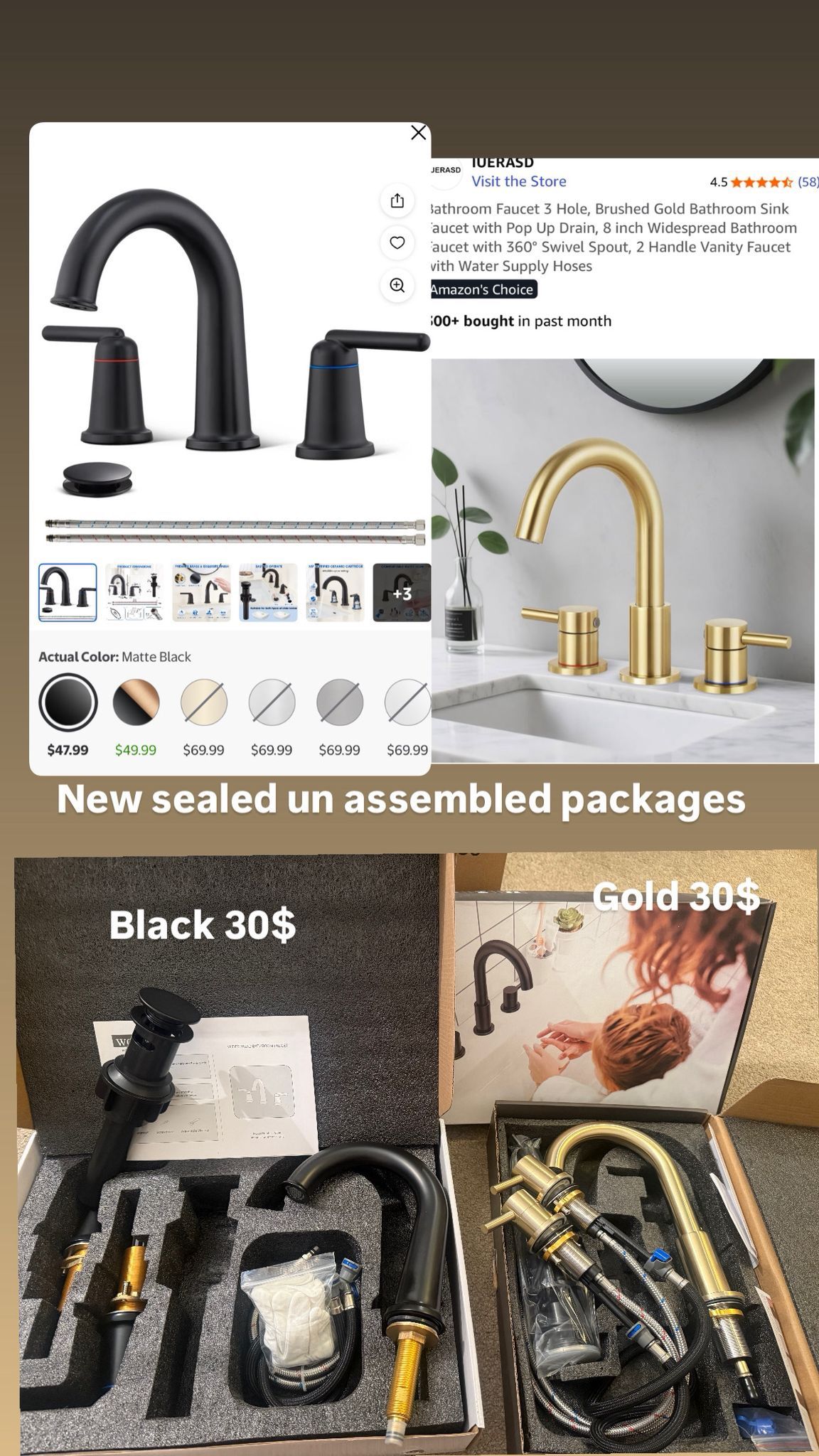 8-inch Widespread Brushed Gold Bathroom Faucet
