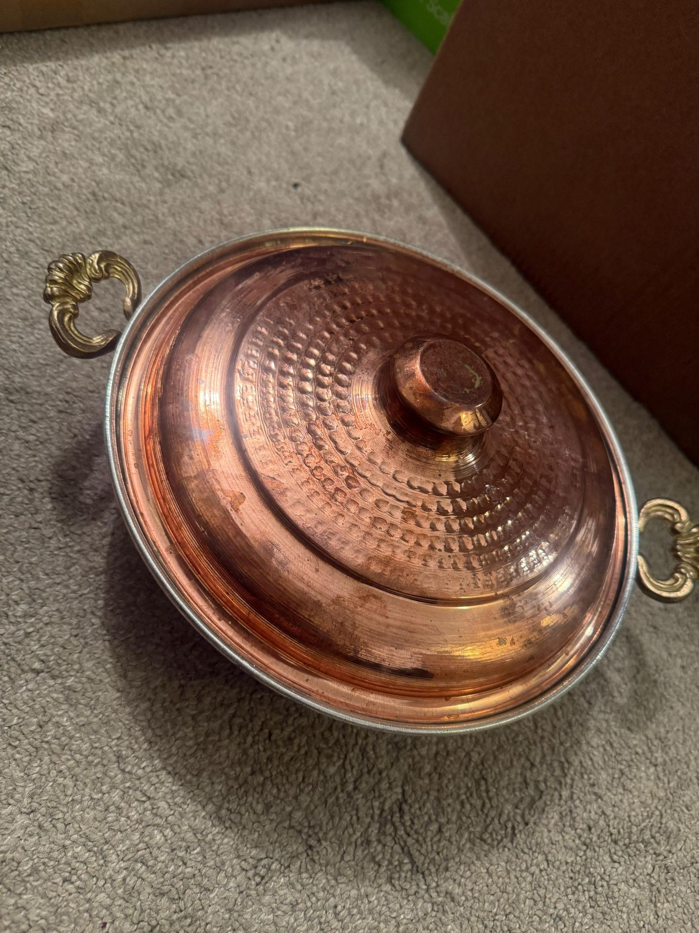 Handmade Turkish Hammered Copper Roasting Pan and Pot