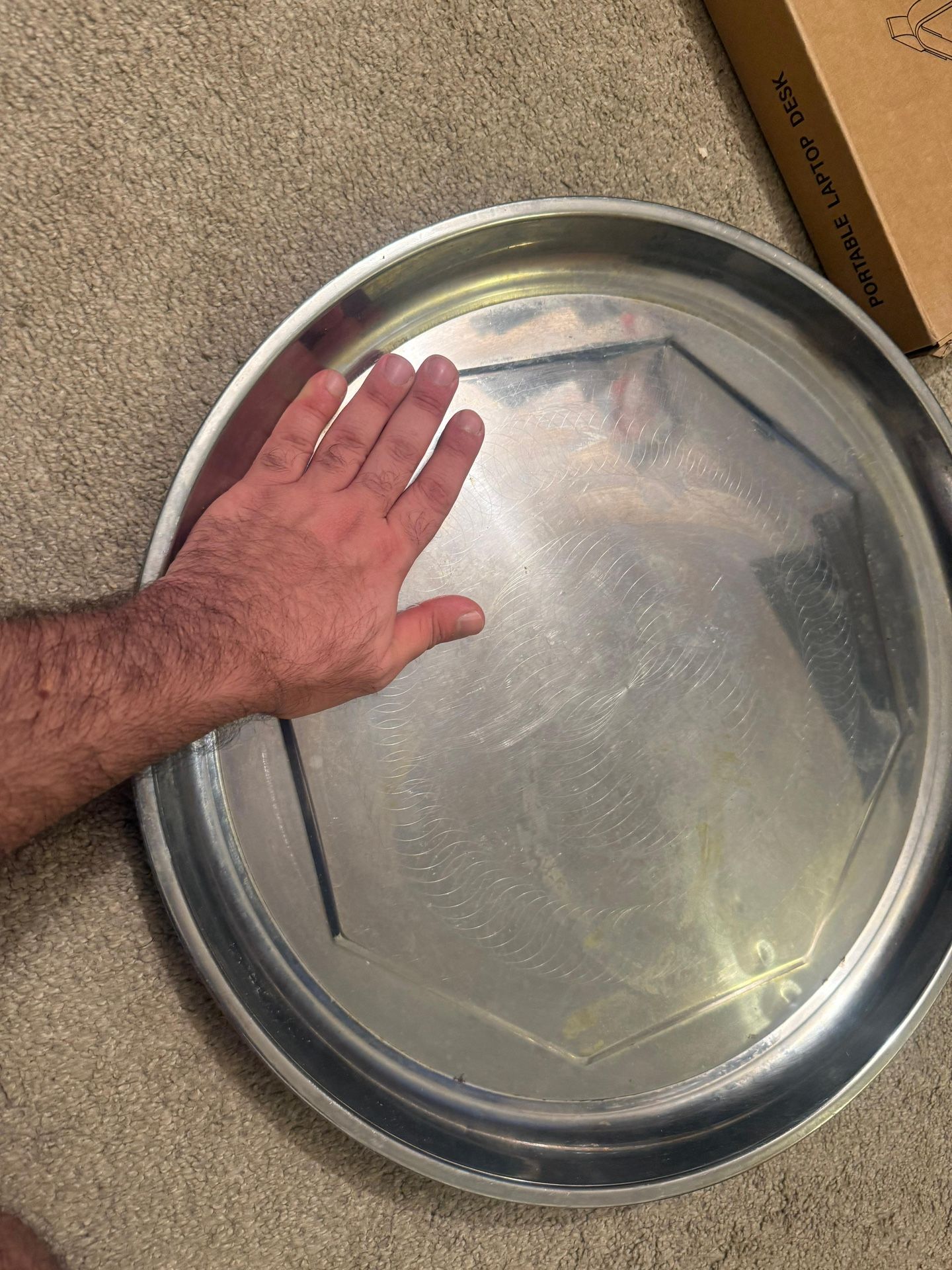 16-Inch Round Stainless Steel Swirl Pattern Serving Tray