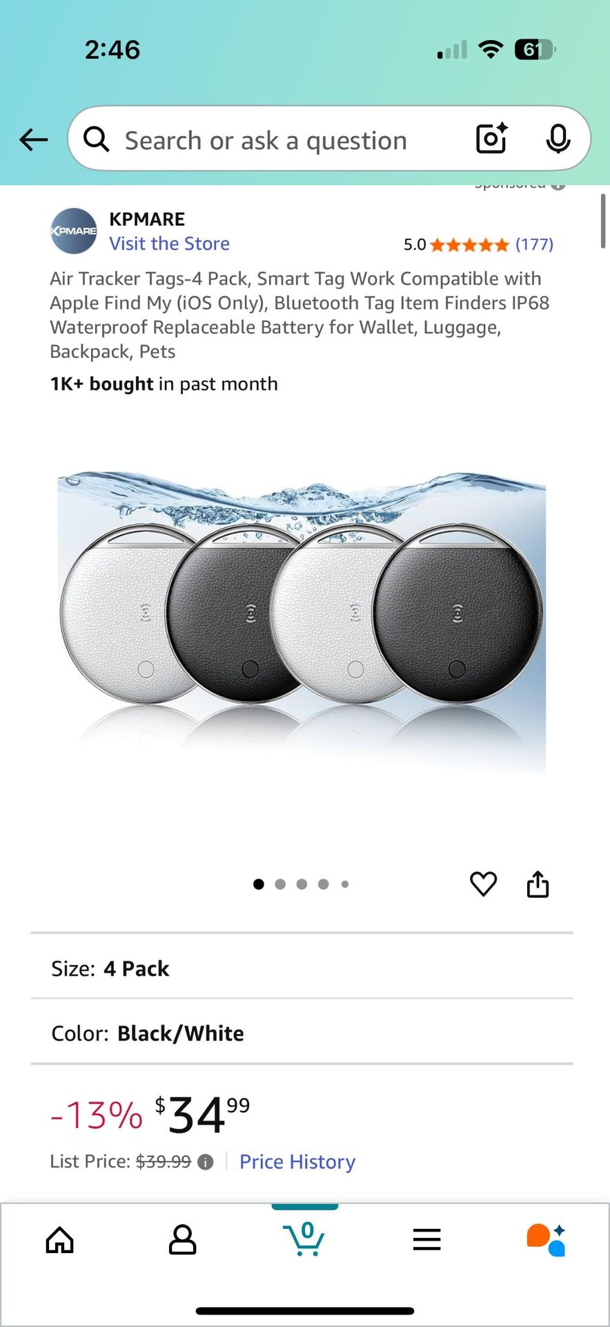 4-Pack Smart Bluetooth Item Trackers Compatible with Find My