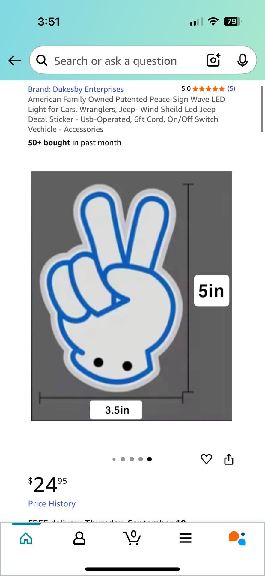 Peace-Sign Wave LED Light for Jeep/Car Windshield - photo 3