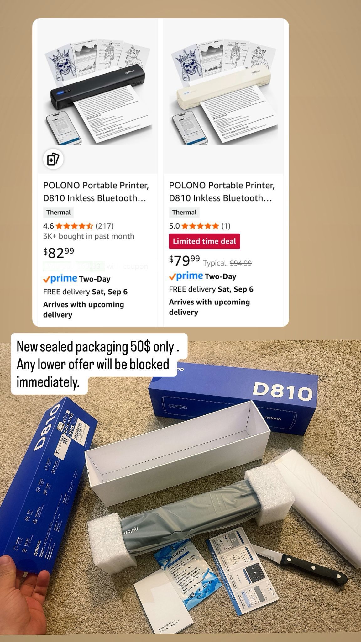 Portable Printer, D810 Inkless Bluetooth Thermal Printer