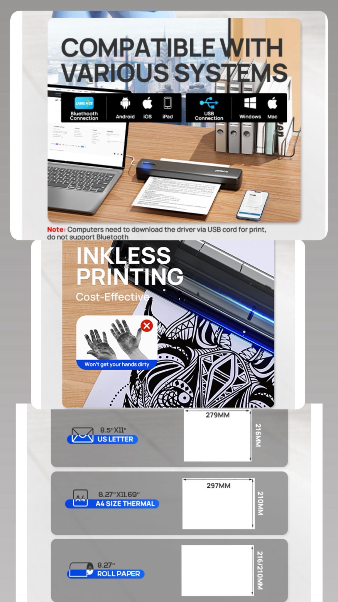 Portable Printer, D810 Inkless Bluetooth Thermal Printer - photo 5