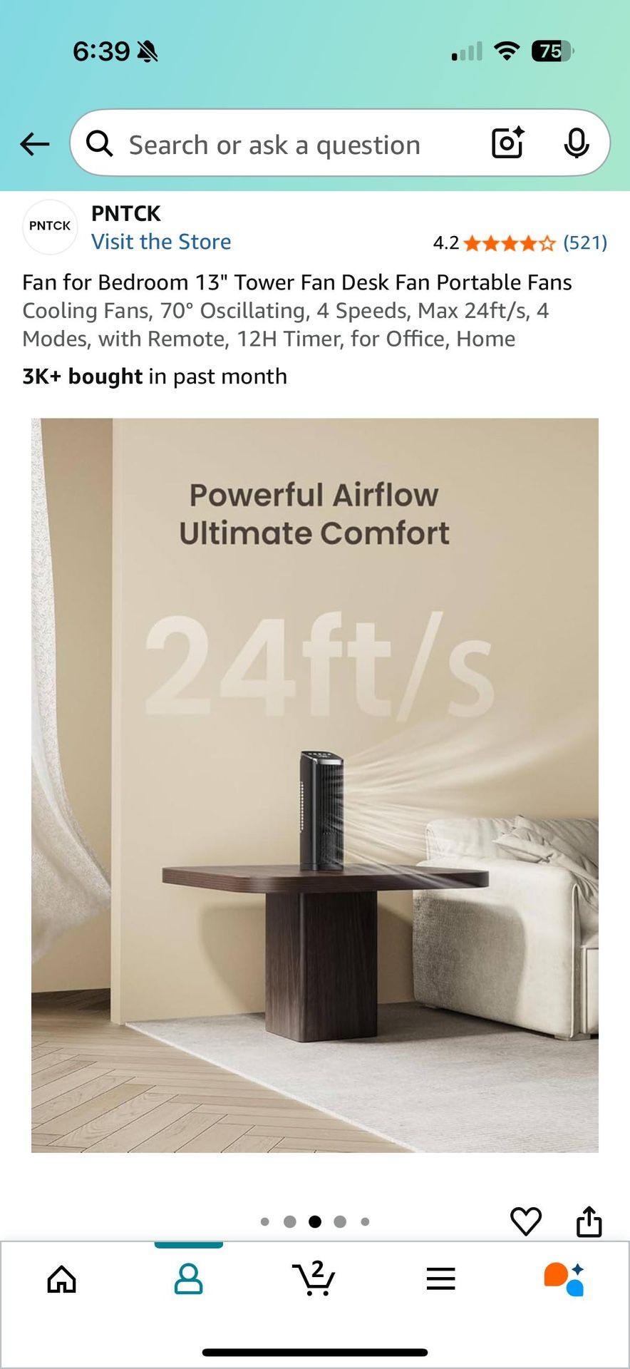 13" Tower Fan with Remote, 4 Speeds, 12H Timer - photo 5