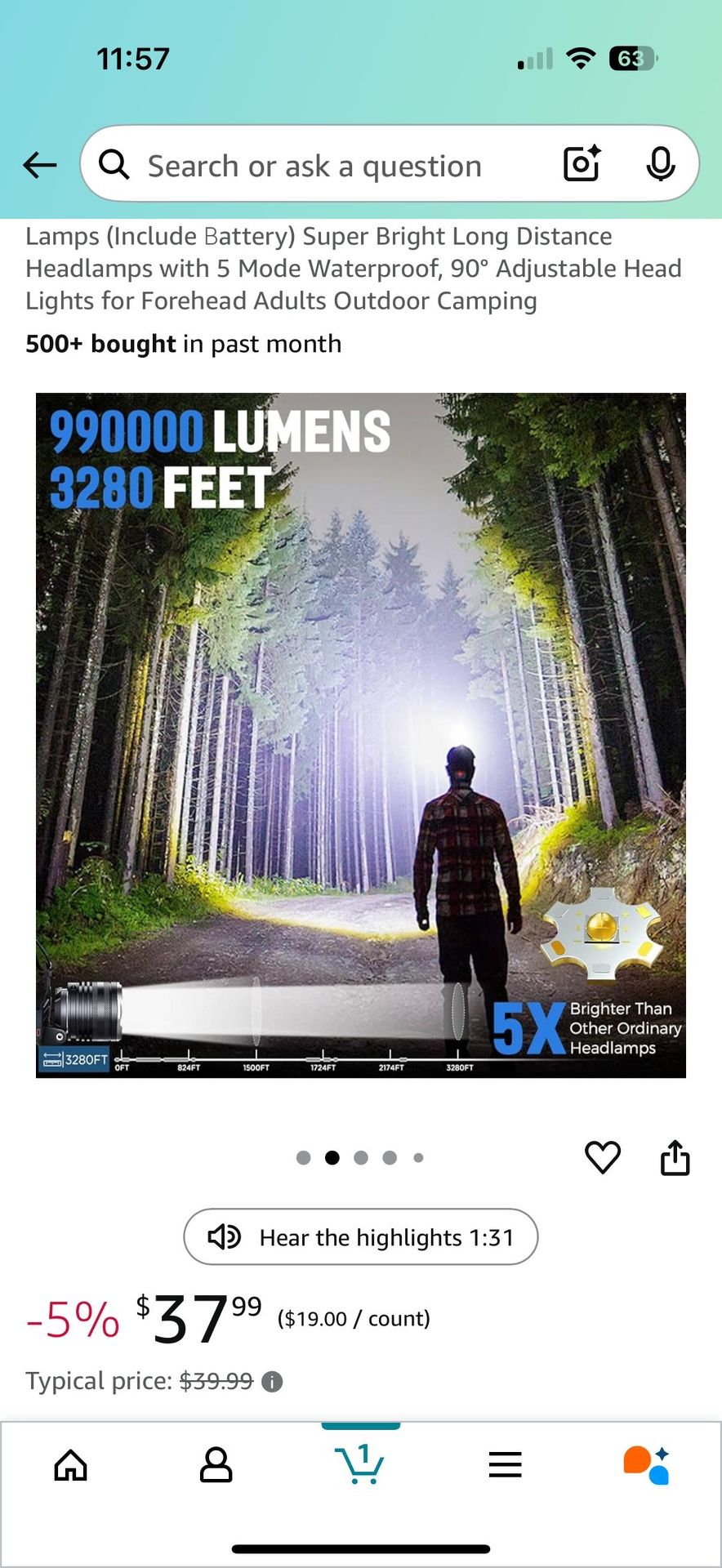 990000 Lumen Rechargeable LED Headlamp - photo 3