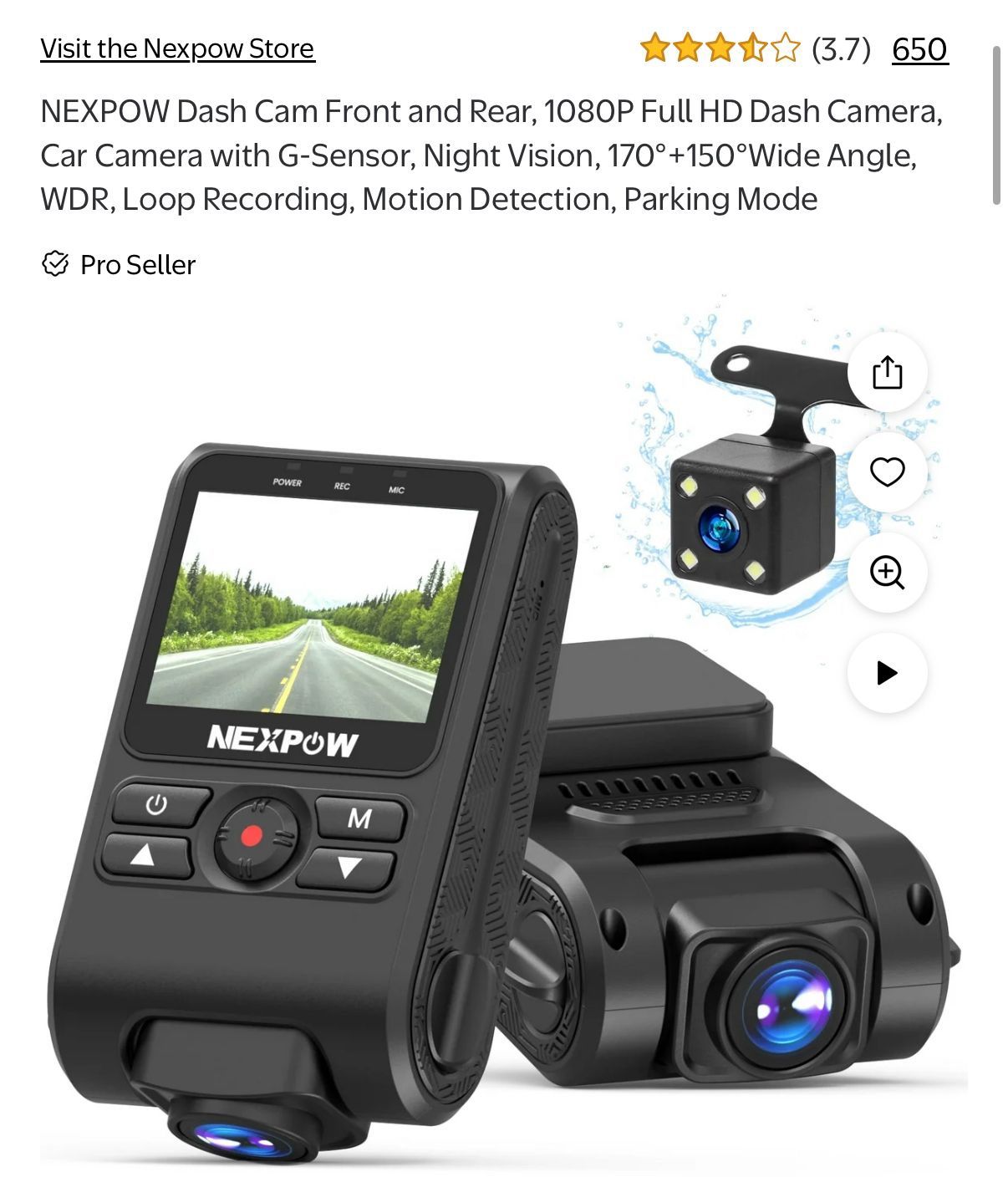 Dash Cam Front and Rear 1080P Full HD Car Camera