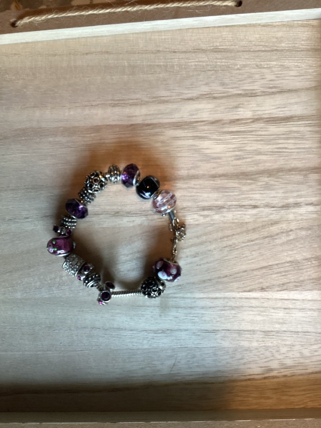 Silver Purple Bead Bracelet