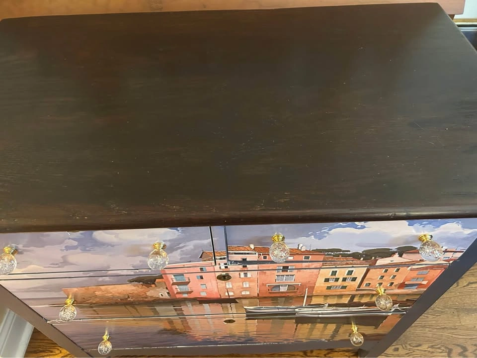 Painted and papered dresser with scenic picture - photo 2