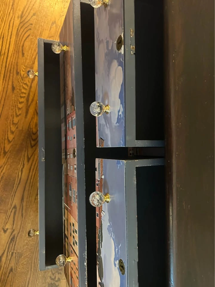 Painted and papered dresser with scenic picture - photo 5