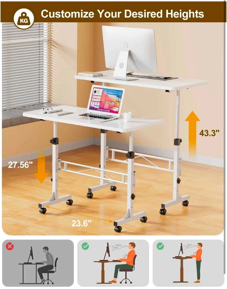White Mobile Adjustable Standing Desk - photo 4