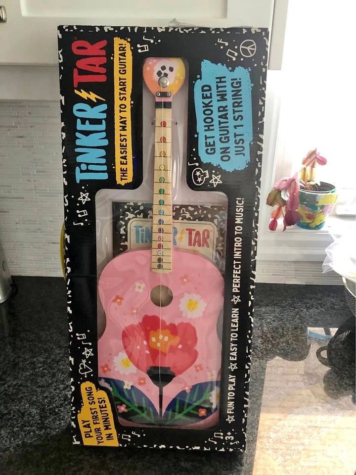 Pink Floral Acoustic Guitar - 1 Stringed Toy Instrument