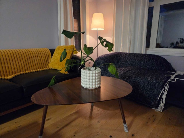 triangle walnut coffee table