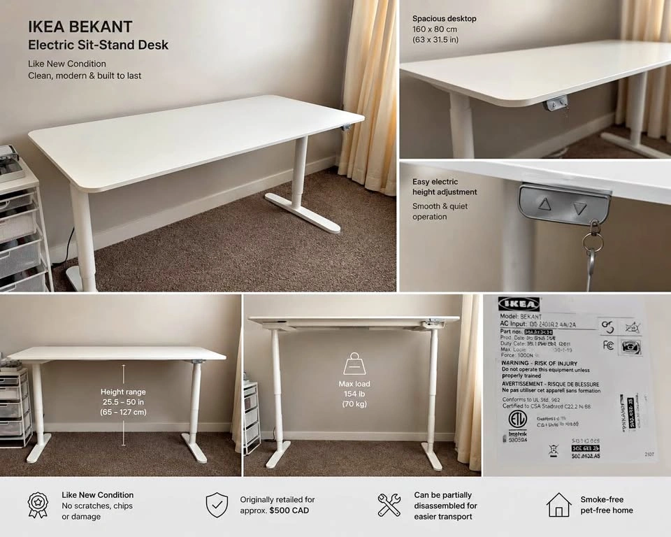 IKEA BEKANT Electric Sit-Stand Desk | Like New | 63" x 31.5"