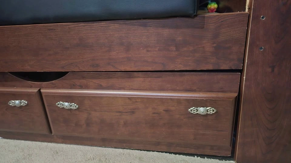 Wooden Sleigh Bed Frame with Storage and Black Futon Mattress - photo 3