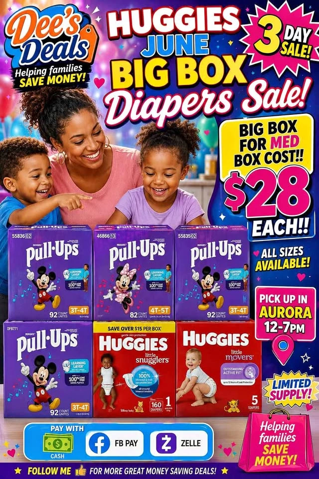 Big Box Huggies or PullUps. Sale 90+ Diapers for $28!!!